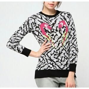 Diesel K-Flaming Sweater Flamingo Heart Graphic Knit Black Size L Made in Italy